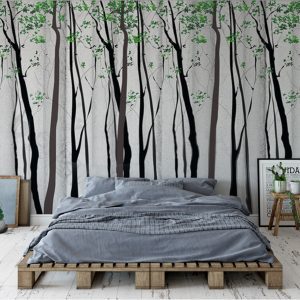 Tranh dán tường trừu tượng rừng cây lá xanh TDT647