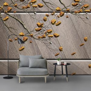 Tranh dán tường 3D cành lá vàng TDT634