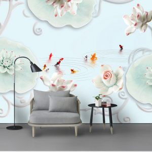 Tranh dán tường 3D hoa sen trắng TDT660