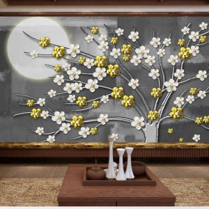 Tranh dán tường 3D cây hoa mai vàng TDT674