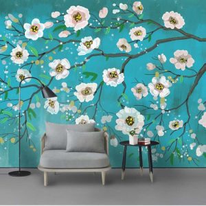 Tranh dán tường phòng khách hoa trắng TDT675