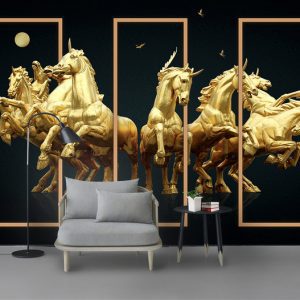 Tranh dán tường phong thủy ngựa vàng TDT689