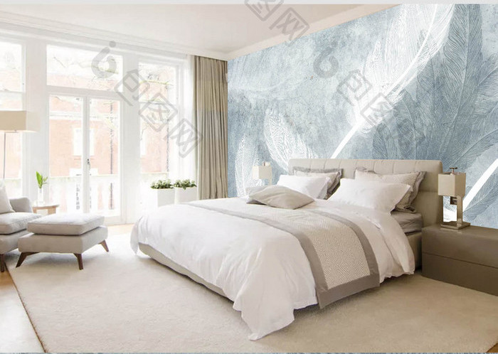 Tranh dán tường trừu tượng lông vũ trắng TDT810 1 10F888piCGAg