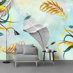 Tranh dán tượng trừu tượng lông vũ vàng TDT743