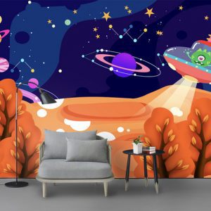 Tranh dán tường vũ trụ và tàu bay UFO TDT813