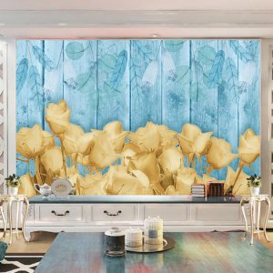 Tranh dán tường trừu tượng 3D hoa hồng vàng TDT733