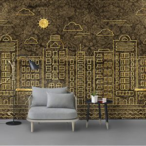 Tranh dán tường thành phố ánh vàng TDT722