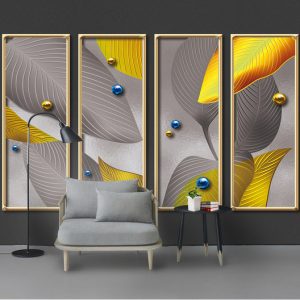 Tranh dán tường 3D trừu tượng lá vàng TDT720