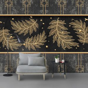 Tranh dán tường trừu tượng lá vàng TDT719