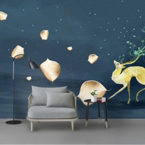 Tranh dán tường 3D hươu và lá vàng TDT729