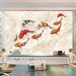 Tranh dán tường 3D đàn cá chép Koi TDT726