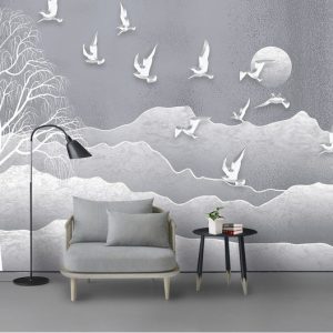 Tranh dán tường 3D đàn bồ câu trắng TDT714