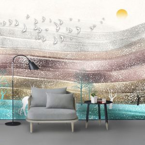 Tranh dán tường 3D trừu tượng động vật ánh nhũ TDT773