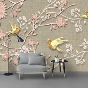 Tranh dán tường 3D đàn chim vàng TDT712