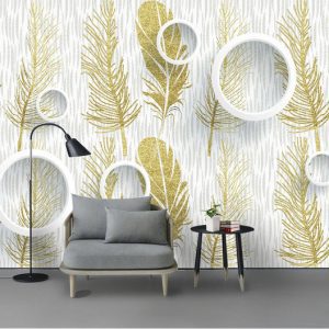 Tranh dán tường 3D lông vũ vàng TDT764