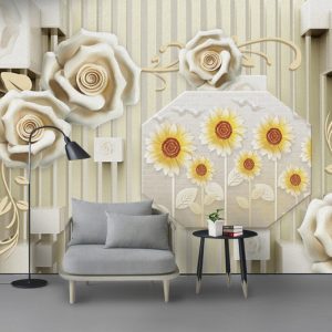Tranh dán tường 3D hoa hồng trắng TDT765