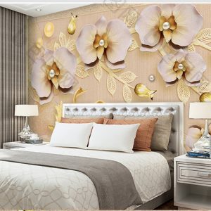 Tranh dán tường 3D hoa lan ánh vàng TDT795