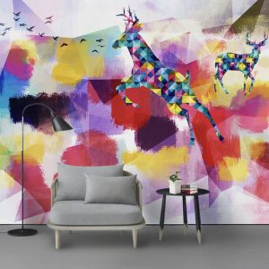 Tranh dán tường trừu tượng hươu màu sắc TDT763