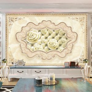 Tranh dán tường 3D hoa hồng vàng cổ điển TDT748