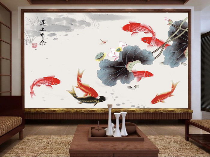 Tranh dán tường hoa sen và cá chép đỏ TDT745 1 15U888piCjK9