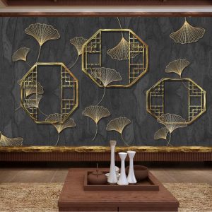 Tranh dán tường 3D trừu tượng ánh vàng TDT747