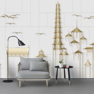 Tranh dán tường kiến trúc ánh vàng TDT932