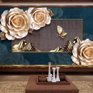 Tranh dán tường 3D hoa hồng rosegold TDT926
