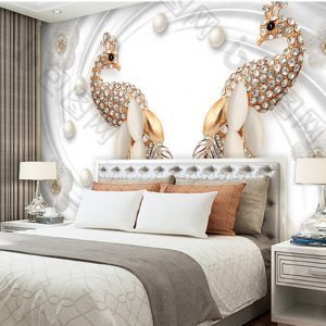 Tranh dán tường 3D chim công vàng TDT996