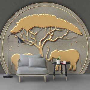 Tranh dán tường trừu tượng động vật ánh vàng TDT935