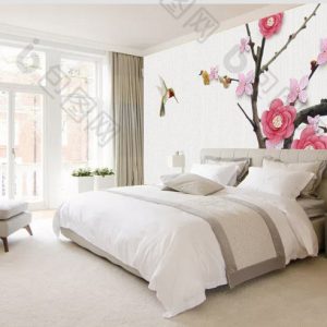 Tranh dán tường hoa đào và chim nâu TDTA002