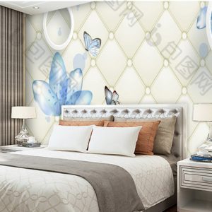 Tranh dán tường hoa và bướm xanh TDTA001