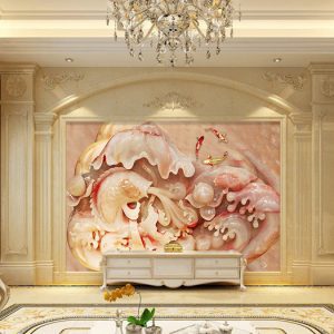 Tranh dán tường 3D giả ngọc cá chép TDT923