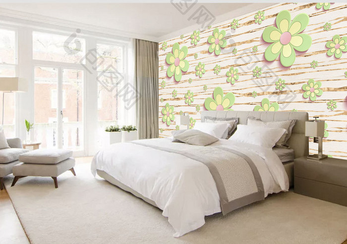 Tranh dán tường 3D hoa xanh TDT992 1 17j888piCJM2