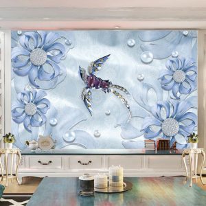 Tranh dán tường 3D hoa xanh và chim én nghệ thuật TDT919