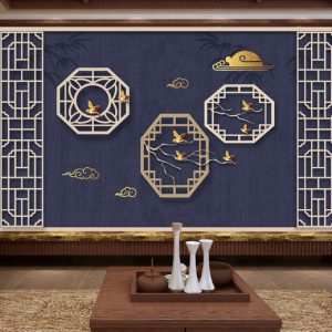 Tranh dán tường 3D trừu tượng đàn chim vàng TDT901