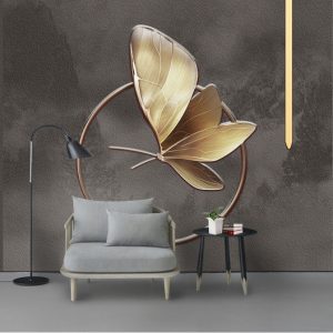 Tranh dán tường 3D trừu tượng bướm vàng TDT900