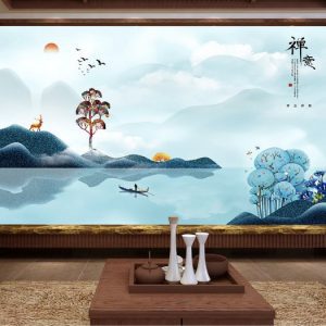 Tranh dán tường phong cảnh sông nước TDT909