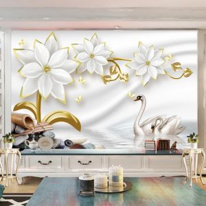 Tranh dán tường 3D chim thiên nga TDT908