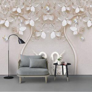 Tranh dán tường 3D đôi thiên nga trắng TDT906