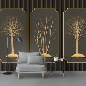 Tranh dán tường trừu tượng cây vàng TDT902