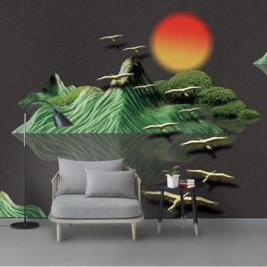 Tranh dán tường 3D đàn chim vàng TDT888