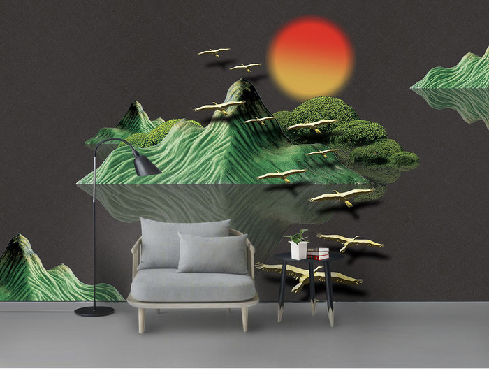 Tranh dán tường 3D đàn chim vàng TDT888 1 19R888piC7uI