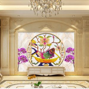 Tranh dán tường 3D cá chép sắc màu TDT895