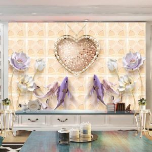 Tranh dán tường 3D hoa sen và cá chép TDT894