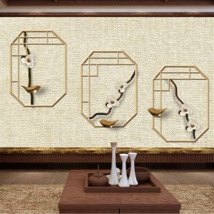 Tranh dán tường 3D trừu tượng chim sẻ vàng TDT892