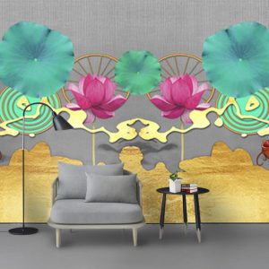 Tranh dán tường trừu tượng 3D hoa sen TDT885