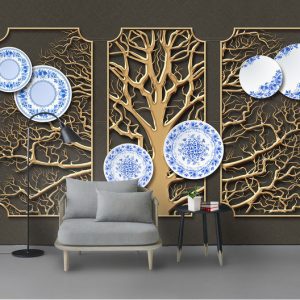 Tranh dán tường 3D cây vàng TDT884