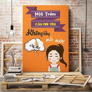 Tranh văn phòng một trăm câu nói yêu không bằng mỗi ngày 1 ly