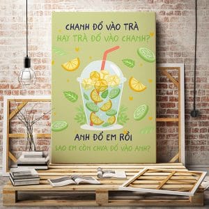 Tranh văn phòng chanh đổ vào trà