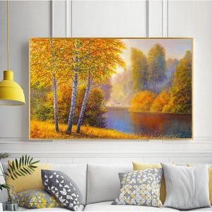 Tranh sơn dầu từng cây bên hồ CV01A492